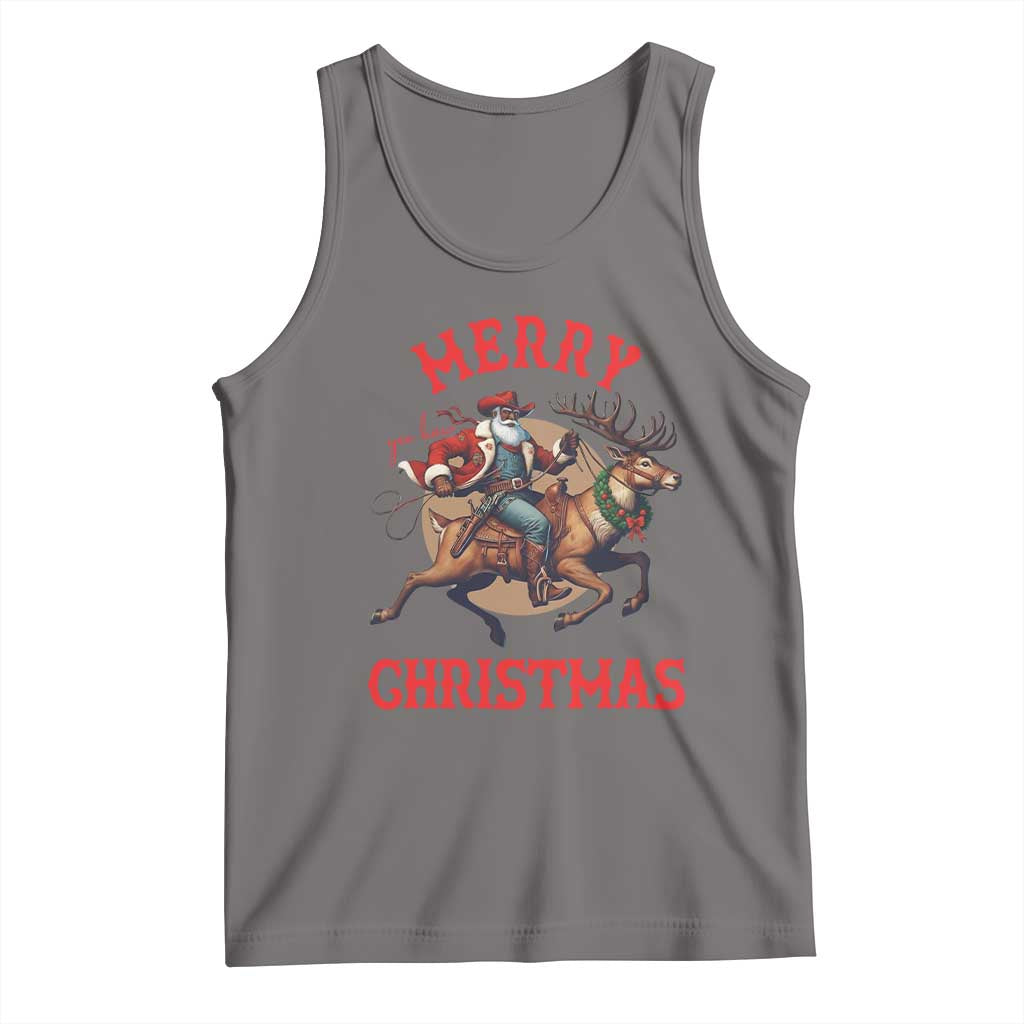 Black Santa Claus Tank Top African American Cowboy Christmas TS14 Deep Heather Print Your Wear