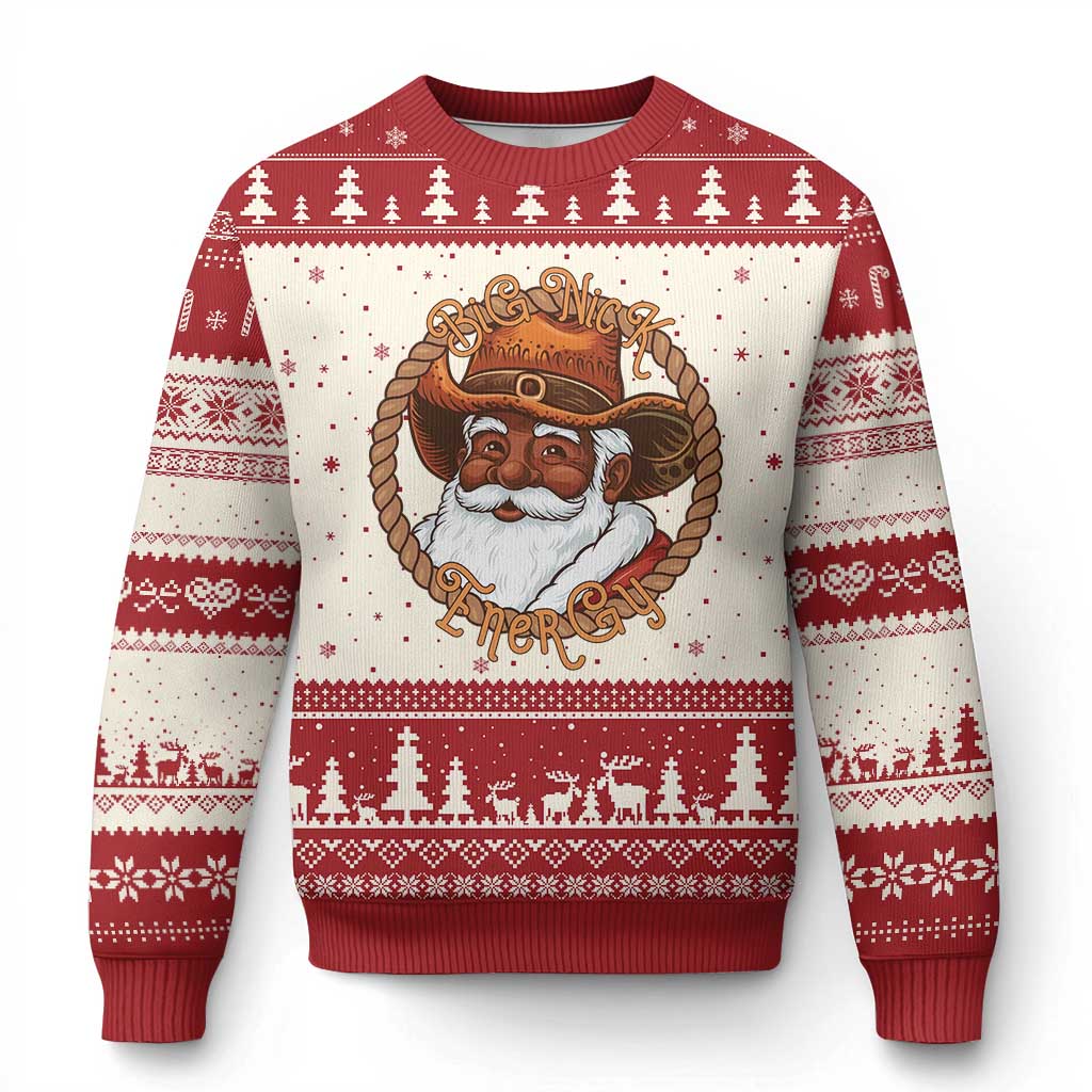 Black Santa Xmas Ugly Christmas Sweater Big Nick Energy TS14 Beige Red Print Your Wear
