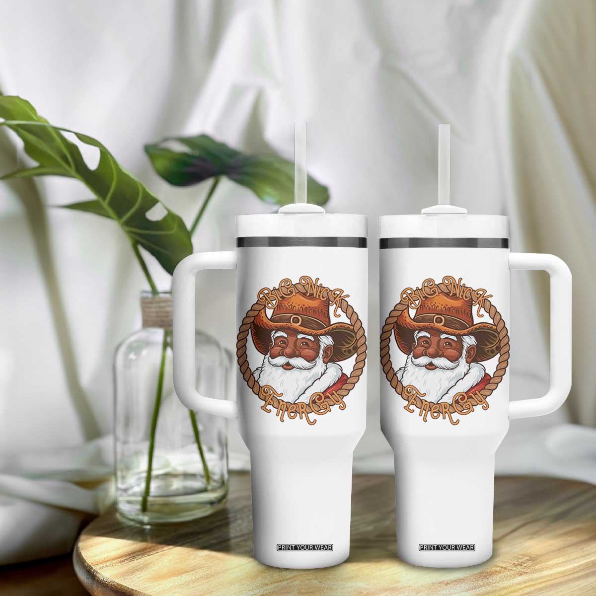 Black Santa Christmas Tumbler With Handle Big Nick Energy TS14 Print Your Wear