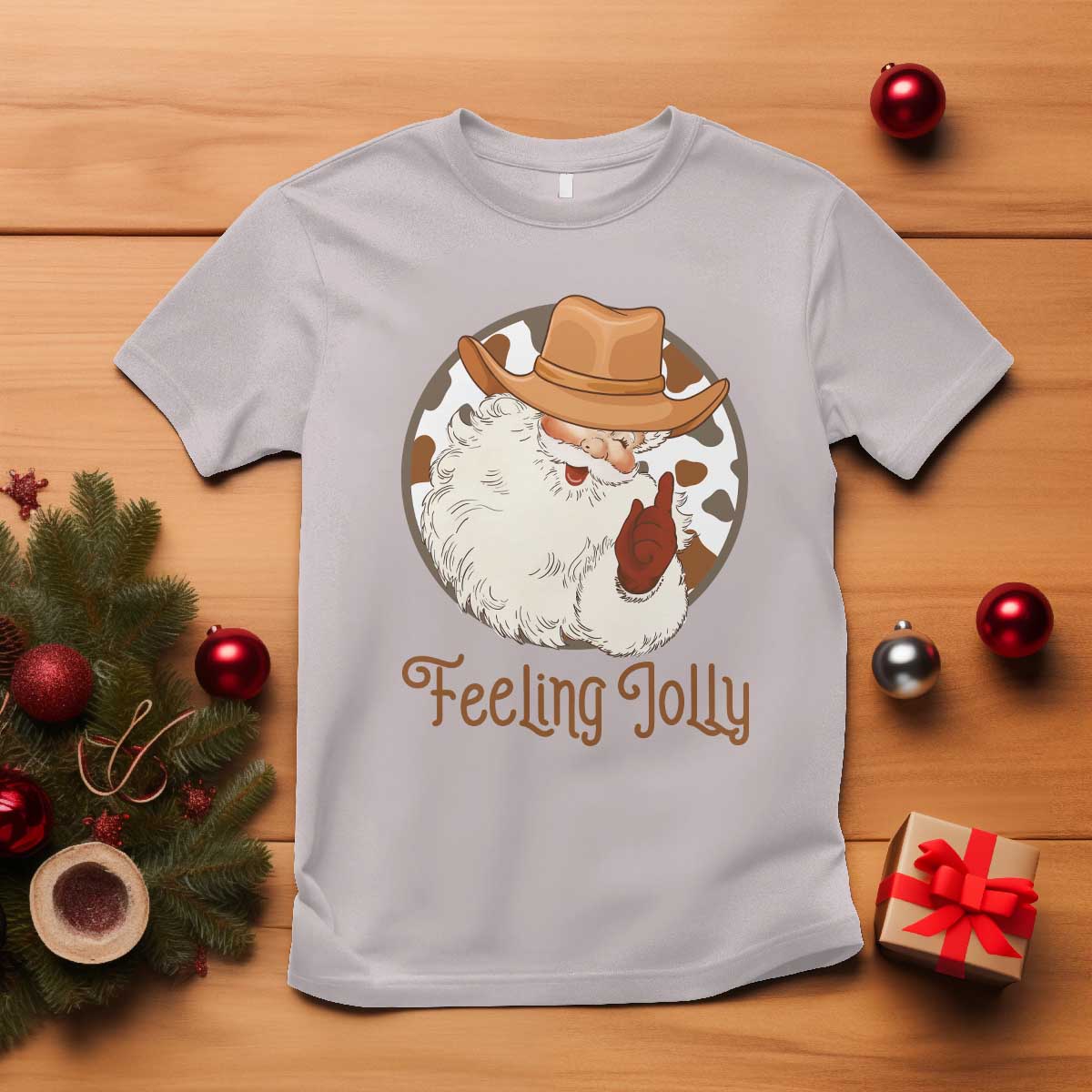Black Cowboy Santa Christmas T Shirt Feeling Jolly TS14 Ice Gray Print Your Wear