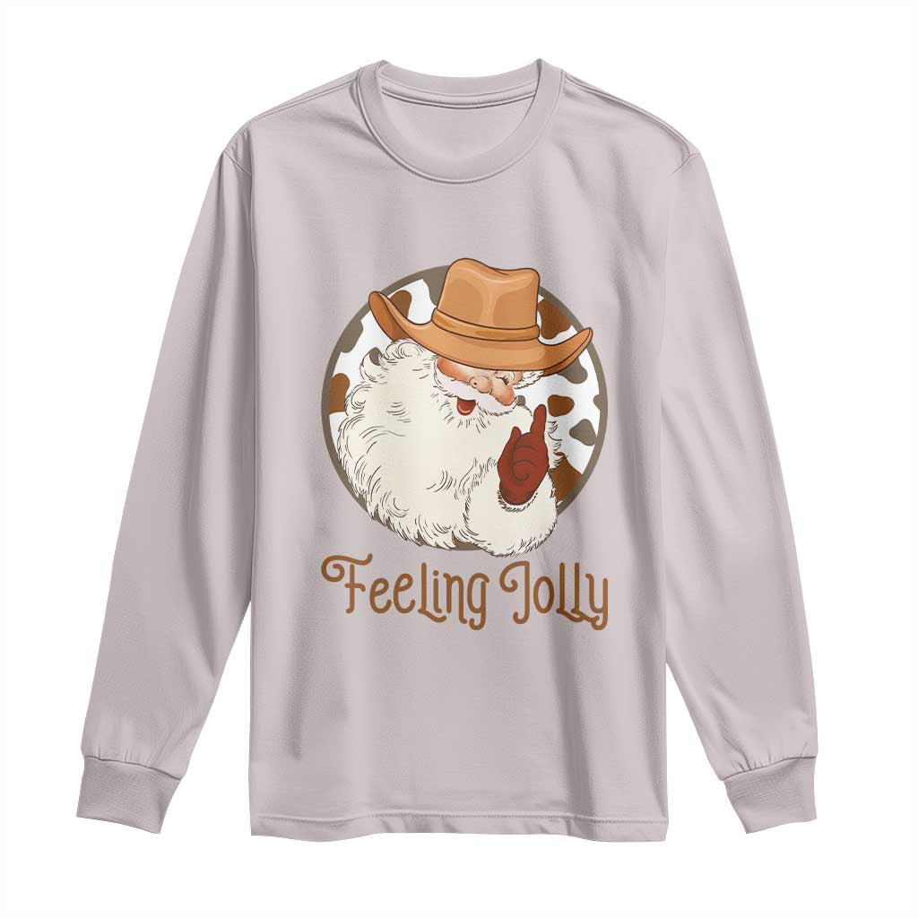 Black Cowboy Santa Christmas Long Sleeve Shirt Feeling Jolly TS14 Ice Gray Print Your Wear