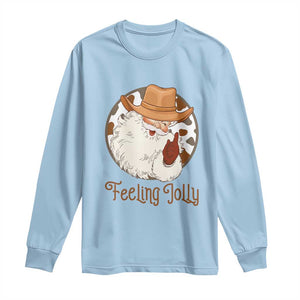 Black Cowboy Santa Christmas Long Sleeve Shirt Feeling Jolly TS14 Light Blue Print Your Wear