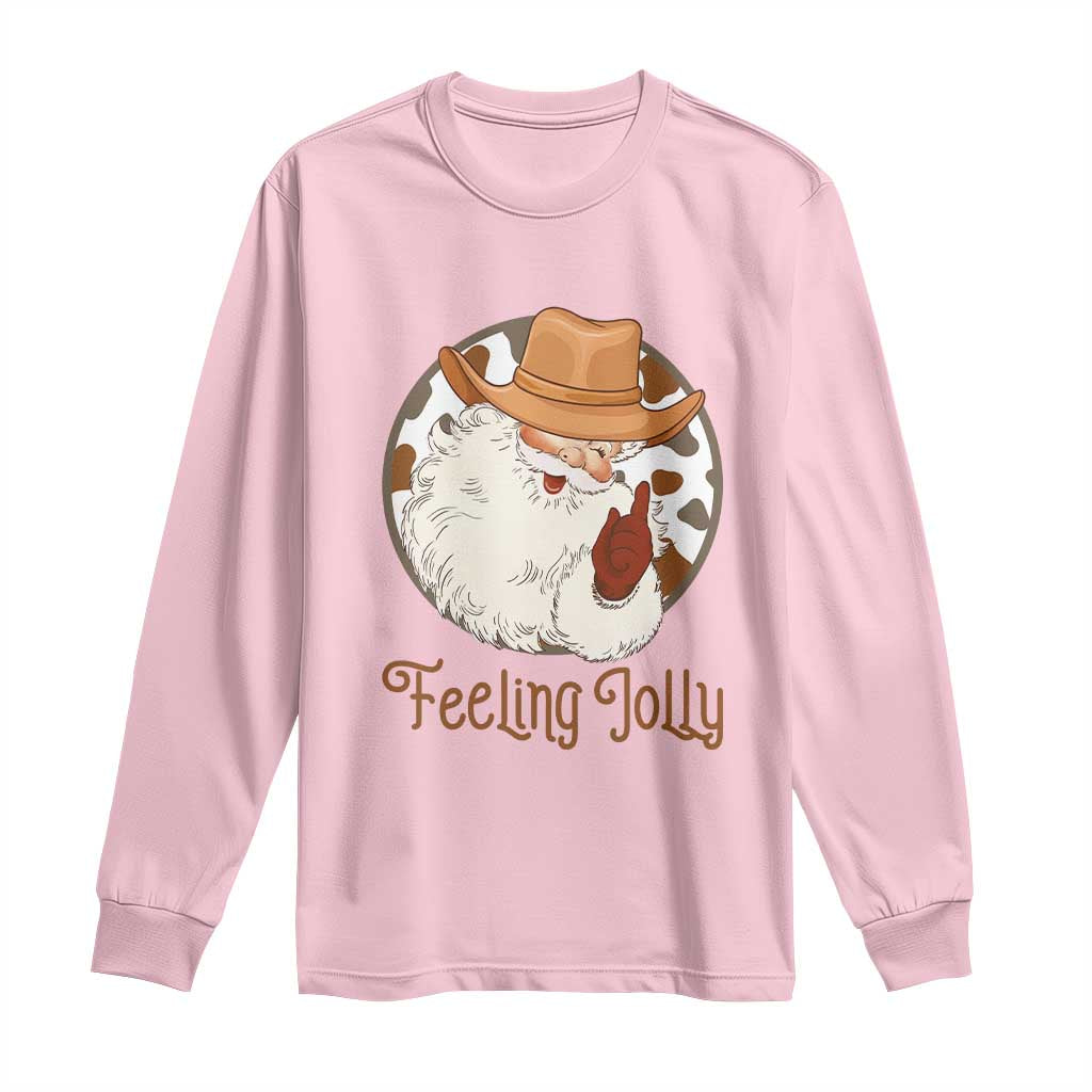 Black Cowboy Santa Christmas Long Sleeve Shirt Feeling Jolly TS14 Light Pink Print Your Wear