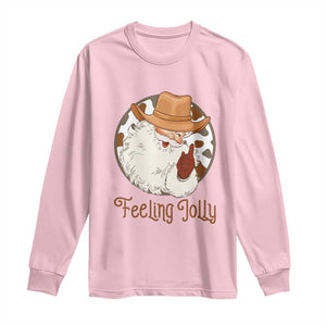 Black Cowboy Santa Christmas Long Sleeve Shirt Feeling Jolly TS14 Light Pink Print Your Wear