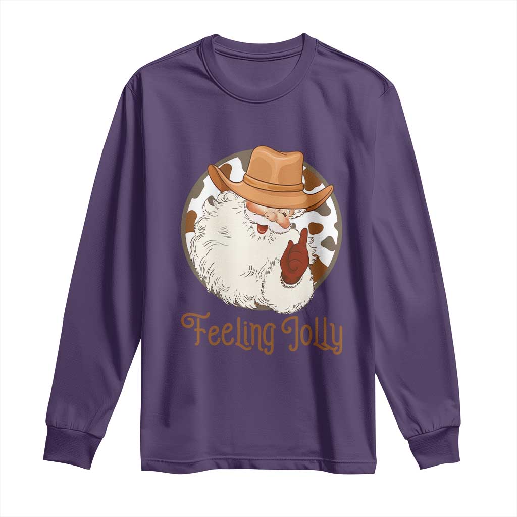Black Cowboy Santa Christmas Long Sleeve Shirt Feeling Jolly TS14 Purple Print Your Wear