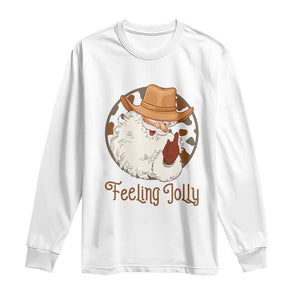 Black Cowboy Santa Christmas Long Sleeve Shirt Feeling Jolly TS14 White Print Your Wear
