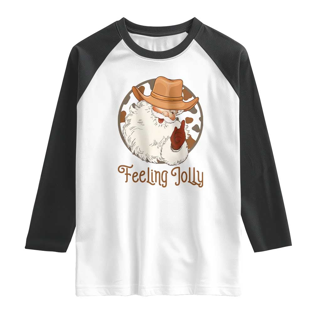 Black Cowboy Santa Christmas Raglan Shirt Feeling Jolly TS14 White Black Print Your Wear