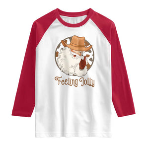 Black Cowboy Santa Christmas Raglan Shirt Feeling Jolly TS14 White Red Print Your Wear