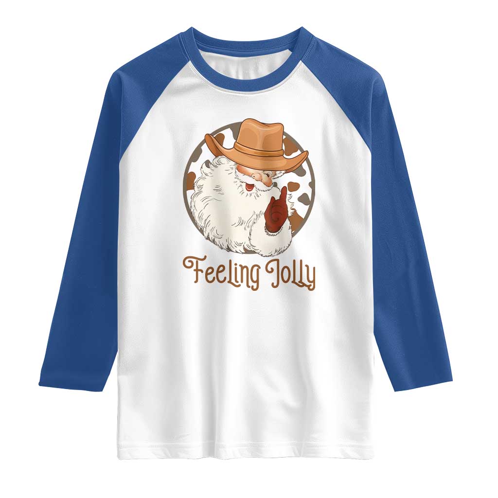 Black Cowboy Santa Christmas Raglan Shirt Feeling Jolly TS14 White Royal Print Your Wear