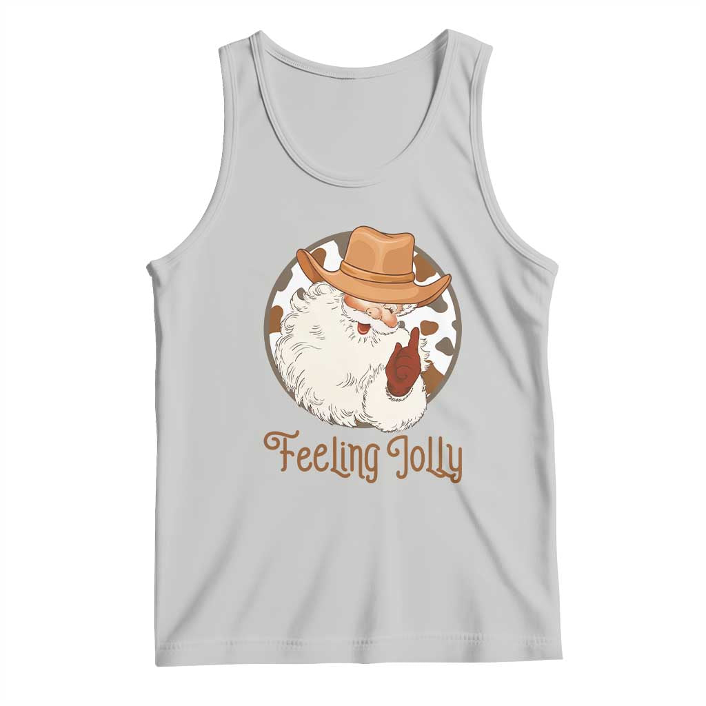 Black Cowboy Santa Christmas Tank Top Feeling Jolly TS14 Ash Print Your Wear