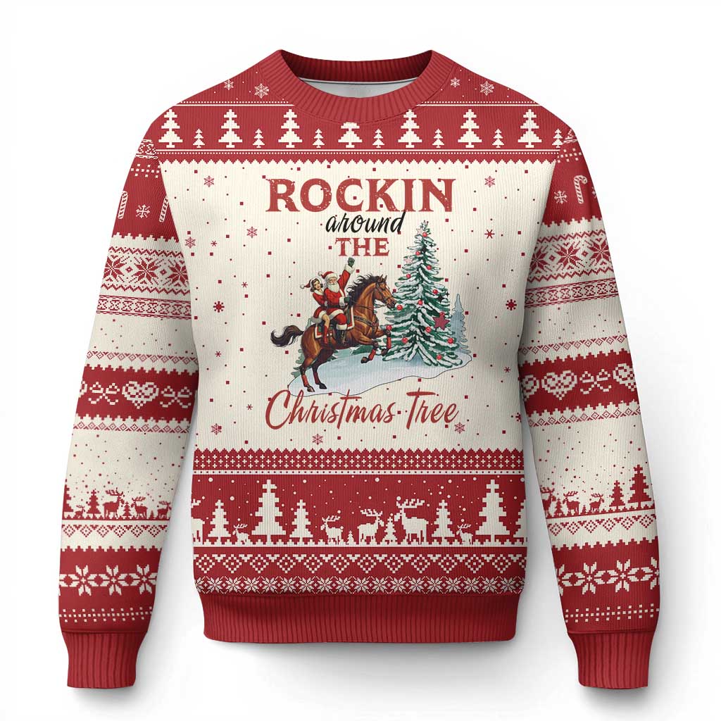 Cowboy Santa Western Xmas Ugly Christmas Sweater Rockin Around The Xmas Tree TS14 Beige Red Print Your Wear