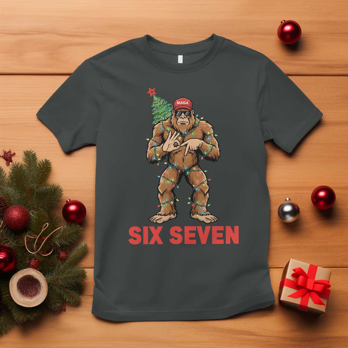 67 Six Seven T Shirt Funny Bigfoot Trump Support Christmas TS14 Dark Heather Print Your Wear