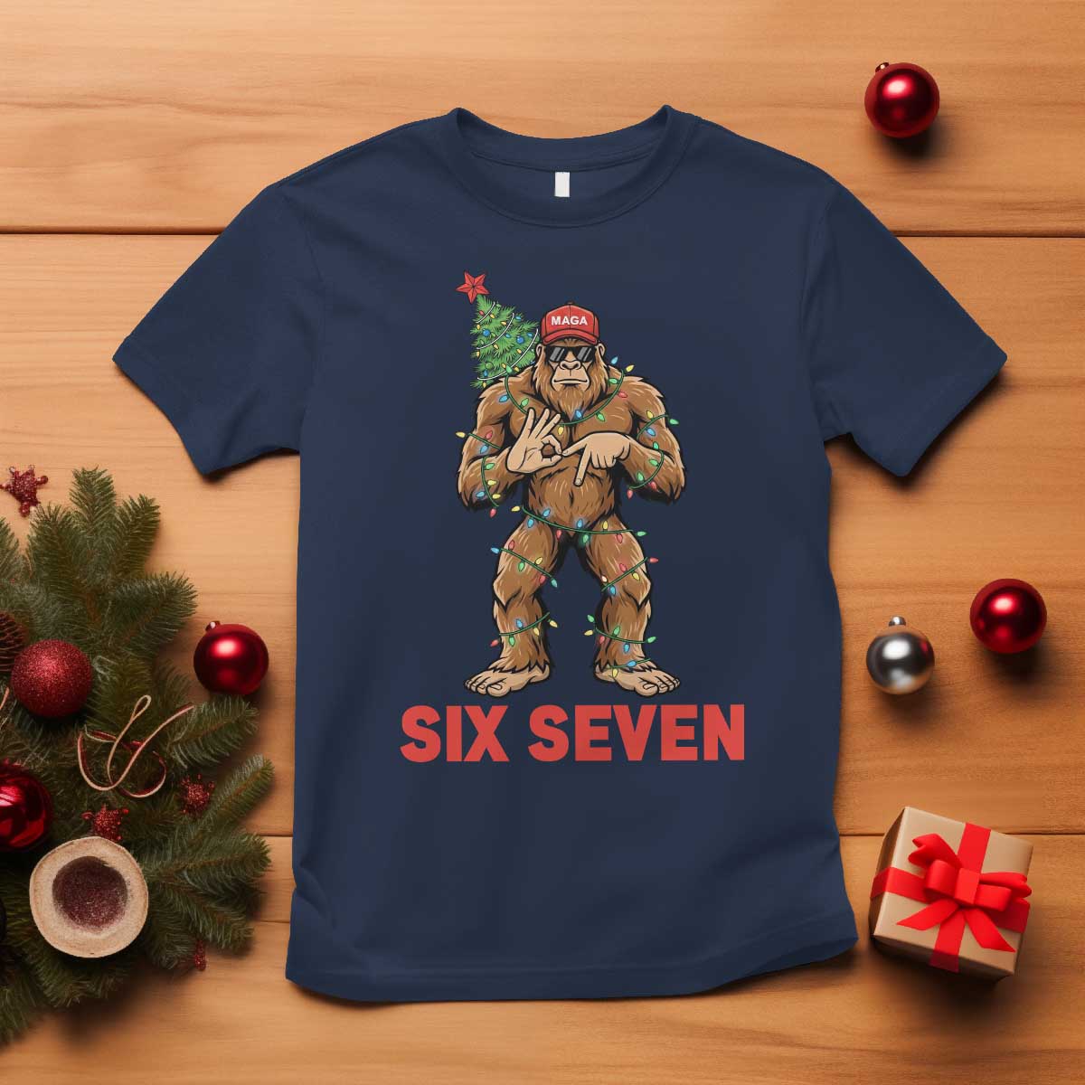 67 Six Seven T Shirt Funny Bigfoot Trump Support Christmas TS14 Navy Print Your Wear
