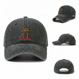 67 Six Seven Washed Cotton Baseball Cap Funny Bigfoot Trump Support Christmas TS14 Washed Cap Universal Fit Dark Green Print Your Wear