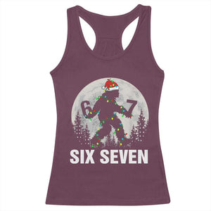 67 Six Seven Racerback Tank Top Funny Bigfoot Christmas Sasquatch Moon TS14 Maroon Print Your Wear