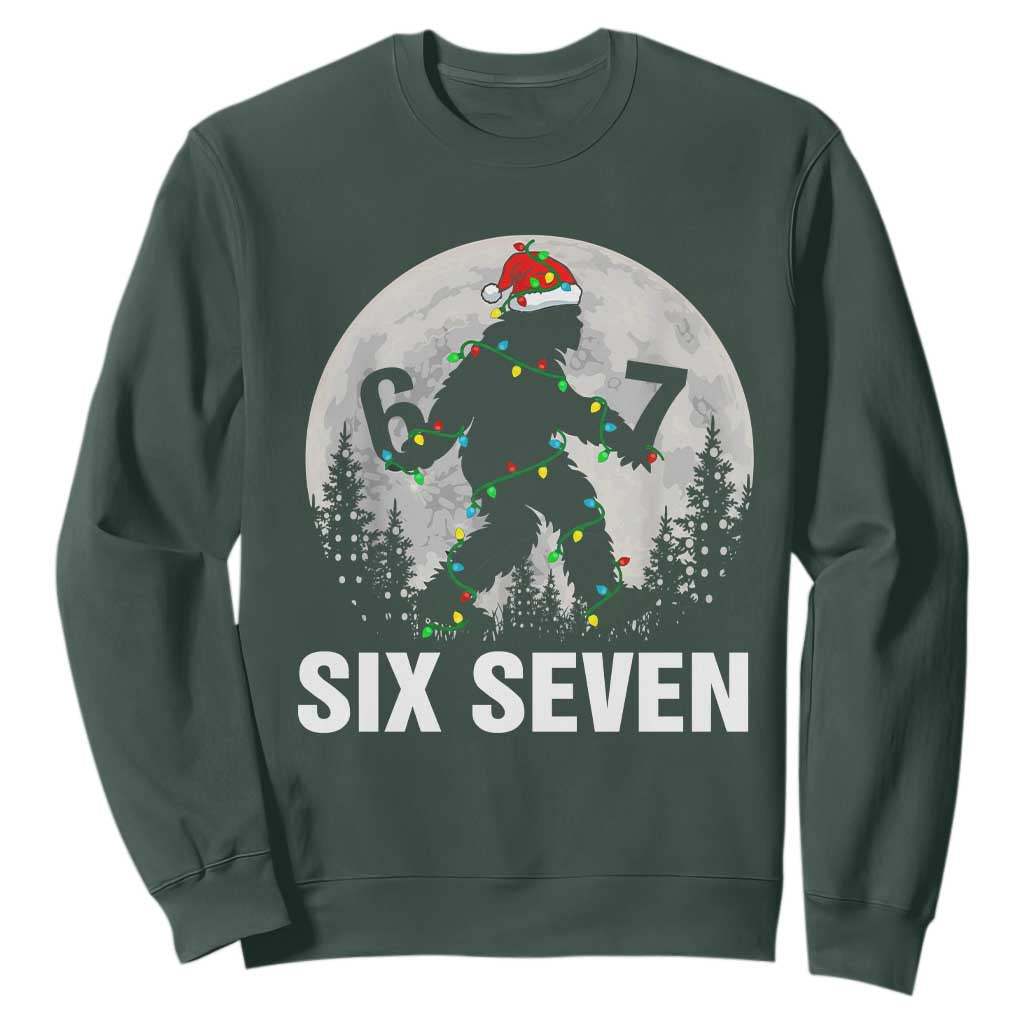 67 Six Seven Sweatshirt Funny Bigfoot Christmas Sasquatch Moon TS14 Dark Forest Green Print Your Wear
