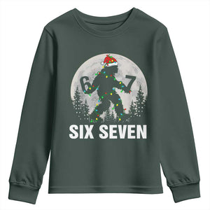 67 Six Seven Youth Sweatshirt Funny Bigfoot Christmas Sasquatch Moon TS14 Dark Forest Green Print Your Wear