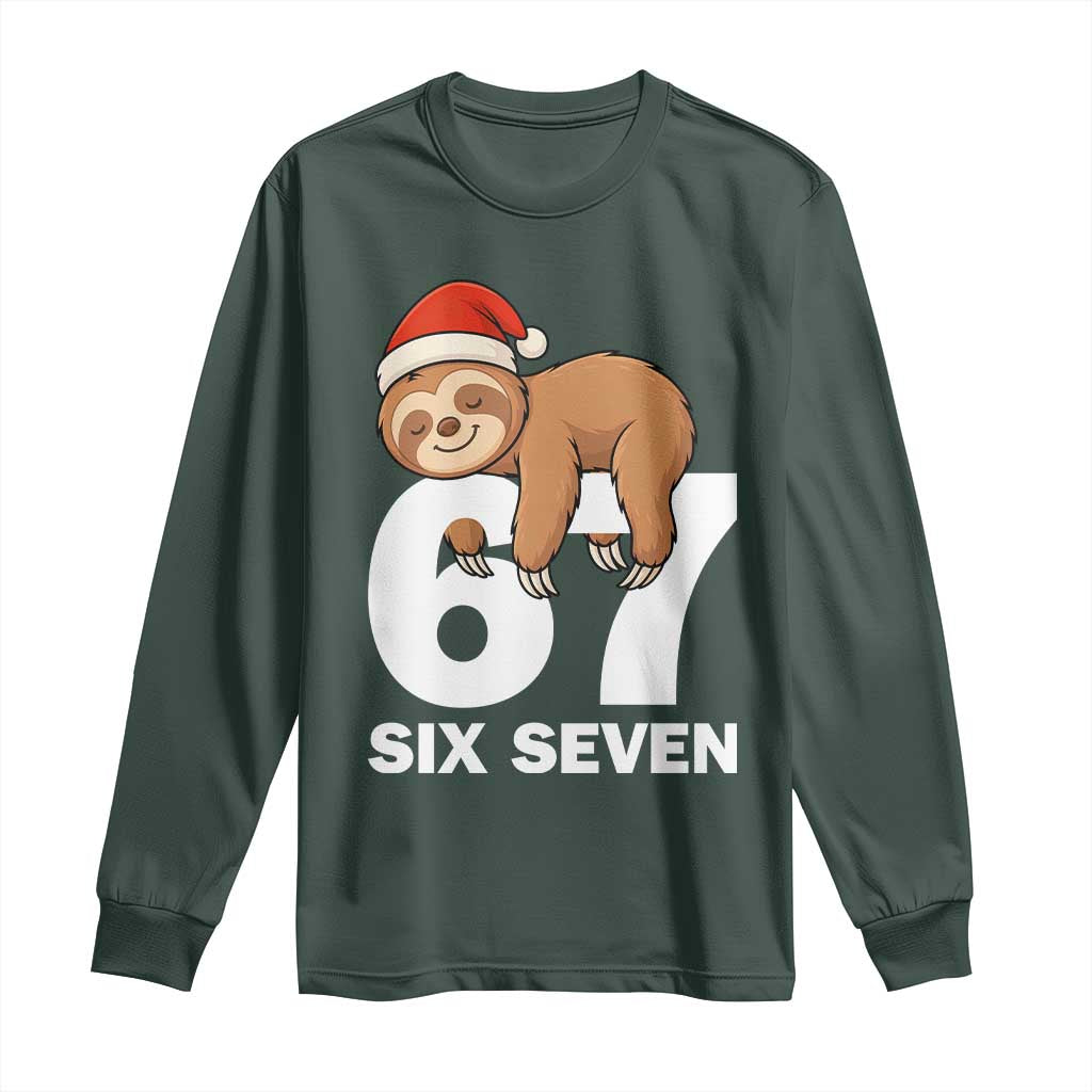 67 Six Seven Long Sleeve Shirt Funny Sloth Christmas TS14 Dark Forest Green Print Your Wear
