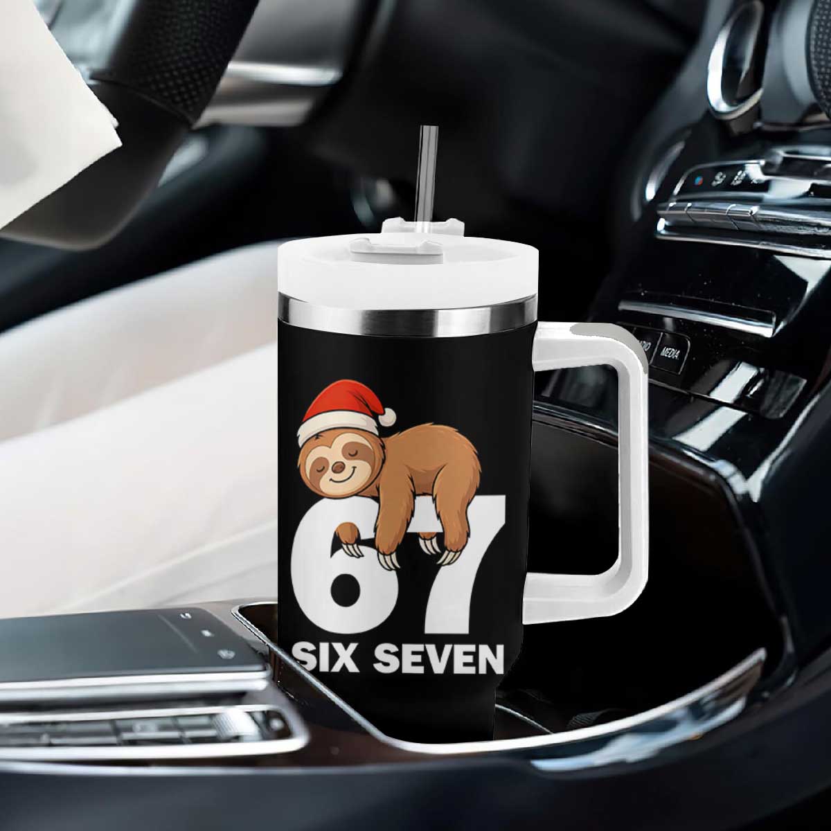 67 Six Seven Tumbler With Handle Funny Sloth Christmas TS14 Print Your Wear