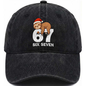 67 Six Seven Washed Cotton Baseball Cap Funny Sloth Christmas TS14 Washed Cap Universal Fit Black Print Your Wear