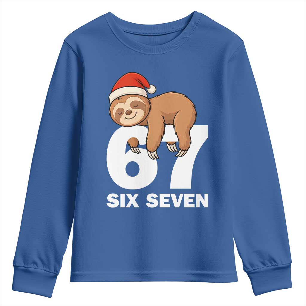 67 Six Seven Youth Sweatshirt Funny Sloth Christmas TS14 Royal Blue Print Your Wear