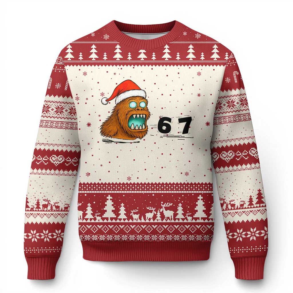 67 Six Seven Ugly Christmas Sweater Funny Bigfoot Xmas TS14 Beige Red Print Your Wear