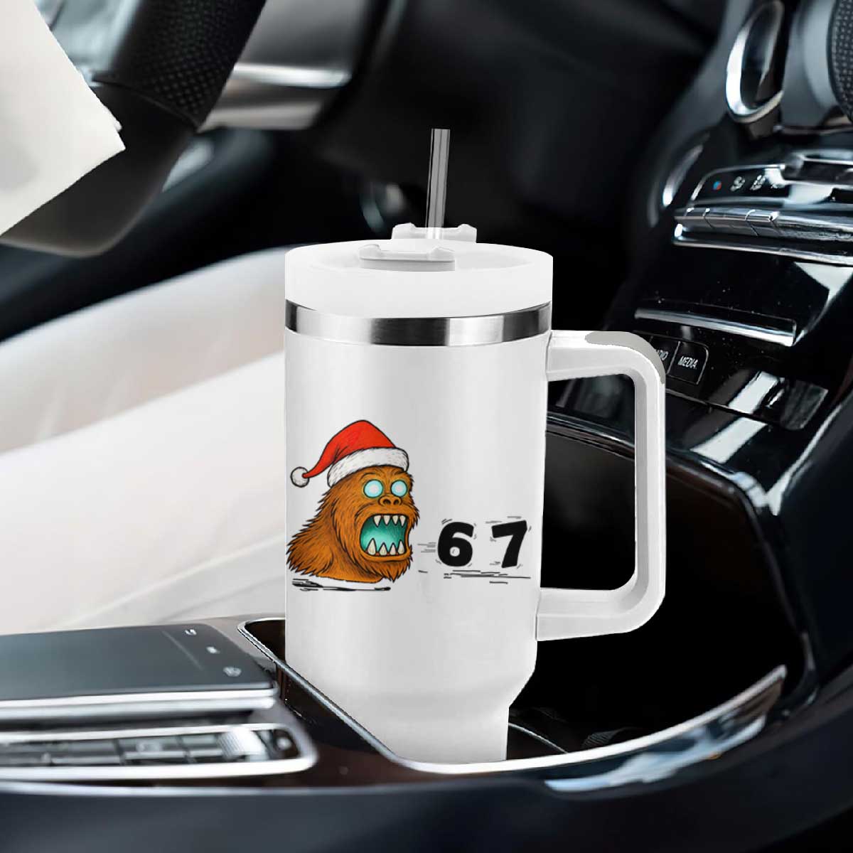 67 Six Seven Tumbler With Handle Funny Bigfoot Christmas TS14 Print Your Wear