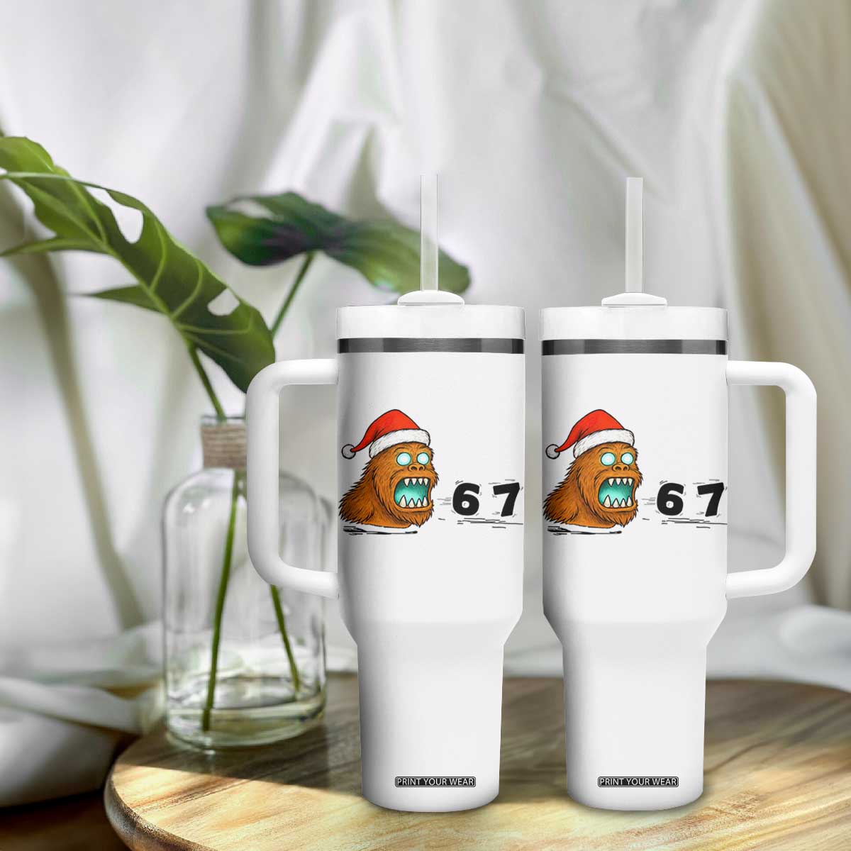 67 Six Seven Tumbler With Handle Funny Bigfoot Christmas TS14 Print Your Wear