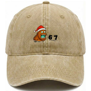 67 Six Seven Washed Cotton Baseball Cap Funny Bigfoot Christmas TS14 Washed Cap Universal Fit Khaki Print Your Wear