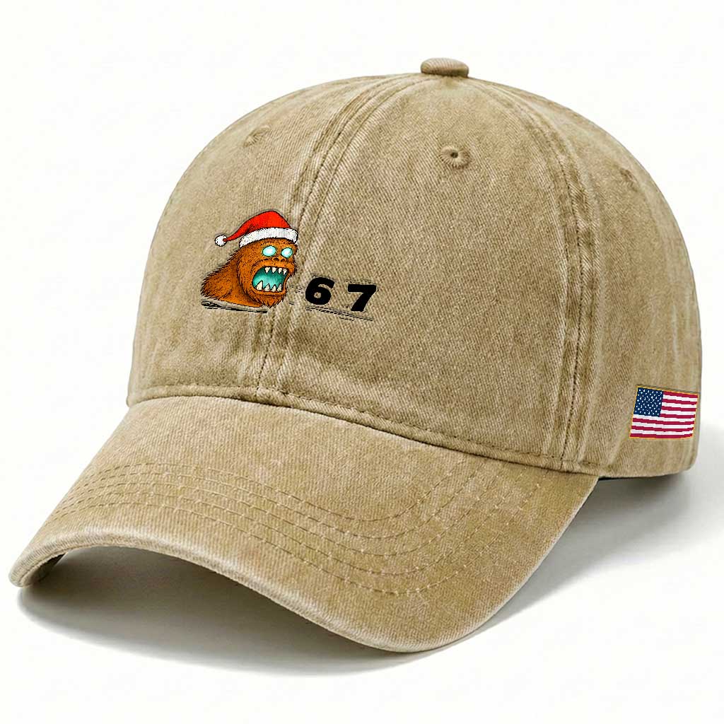 67 Six Seven Washed Cotton Baseball Cap Funny Bigfoot Christmas TS14 Print Your Wear