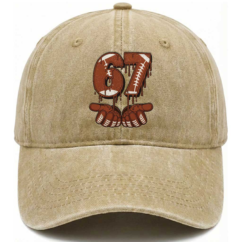 67 Six Seven Washed Cotton Baseball Cap Funny Football Meme TS14 Washed Cap Universal Fit Khaki Print Your Wear