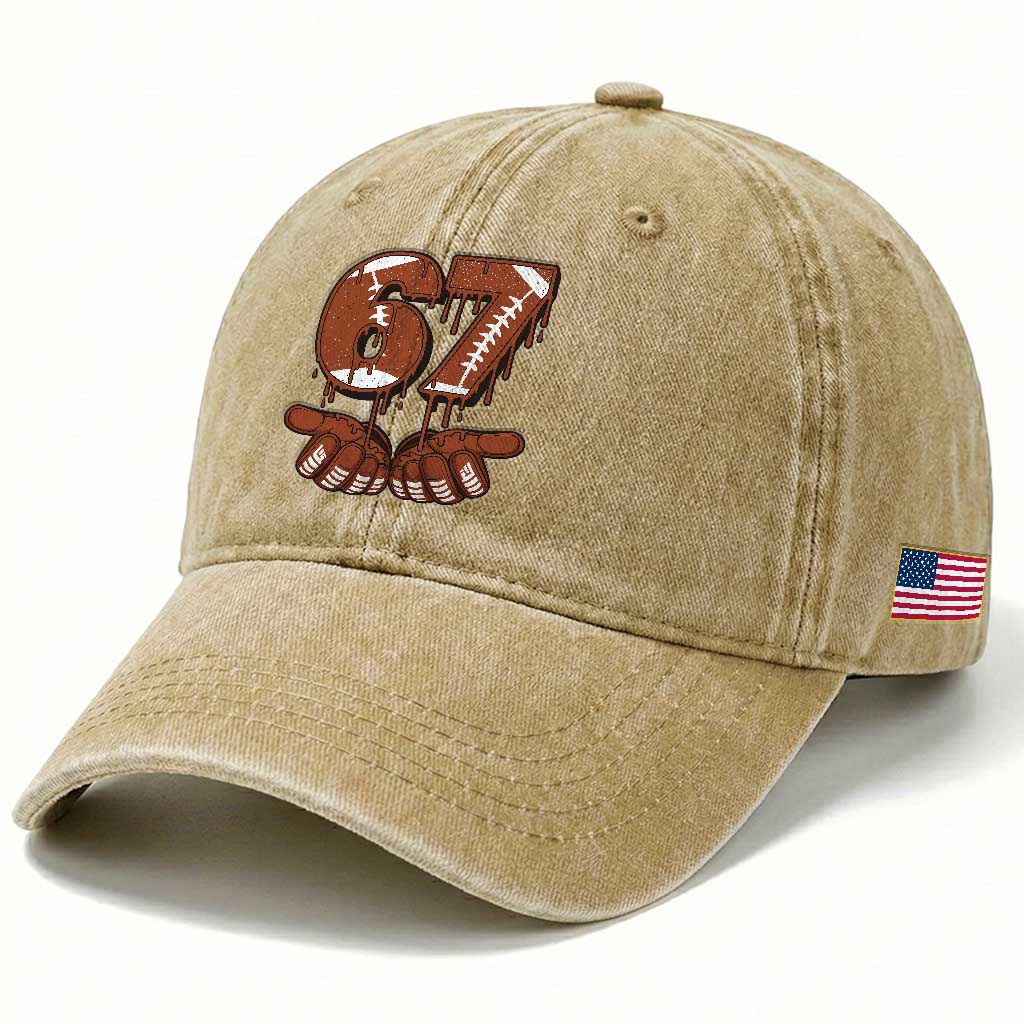 67 Six Seven Washed Cotton Baseball Cap Funny Football Meme TS14 Print Your Wear