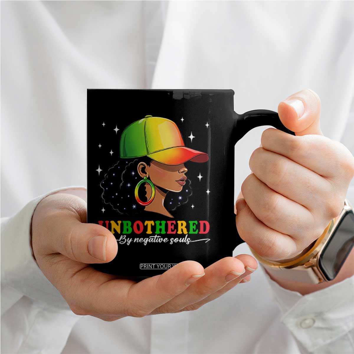 Afro African American Coffee Mug Unbothered By Negative Souls Black Sassy Queen TS14 Print Your Wear