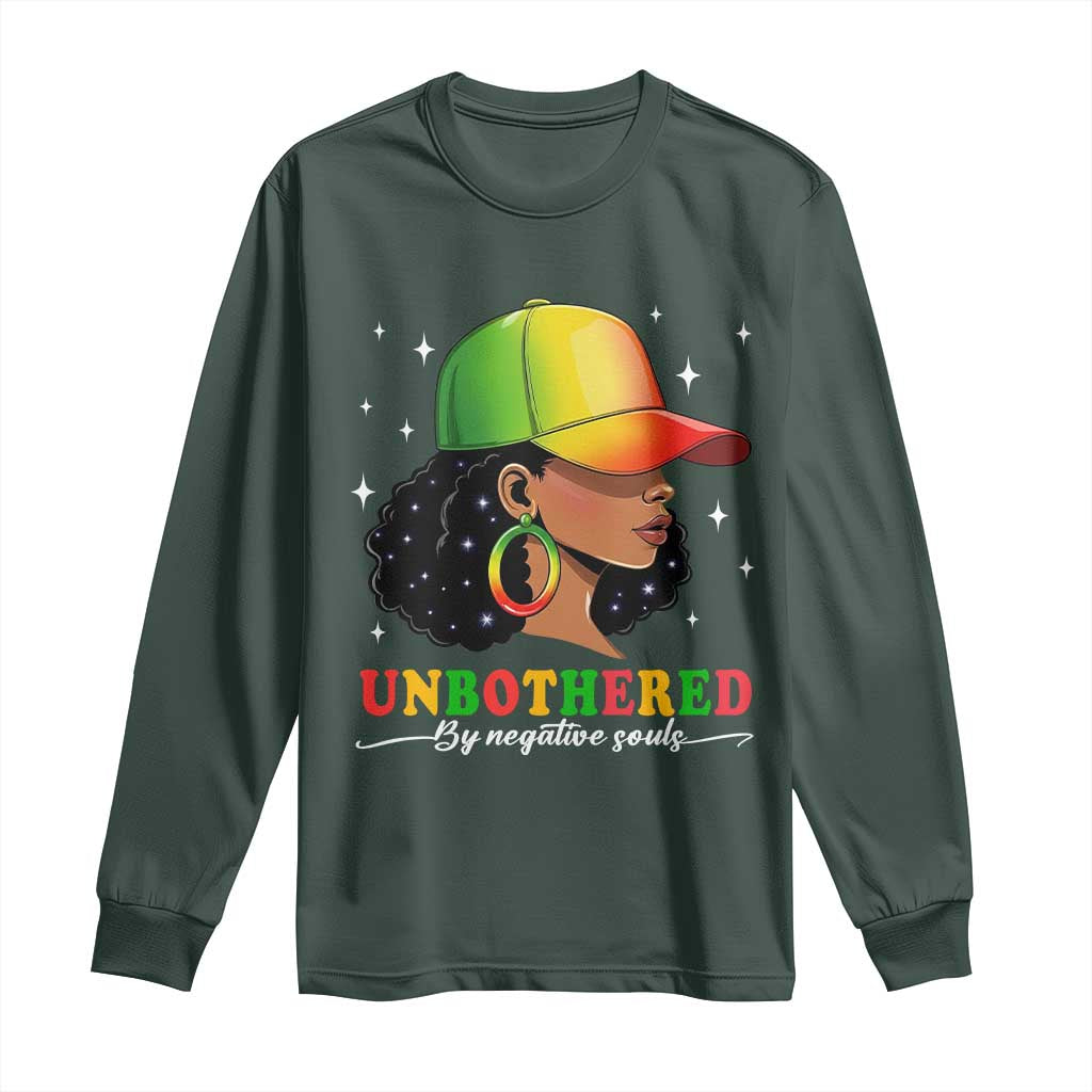 Afro African American Long Sleeve Shirt Unbothered By Negative Souls Black Sassy Queen TS14 Dark Forest Green Print Your Wear