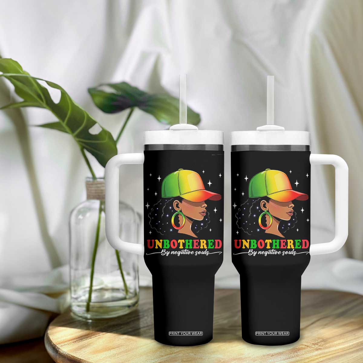 Afro African American Tumbler With Handle Unbothered By Negative Souls Black Sassy Queen TS14 Print Your Wear