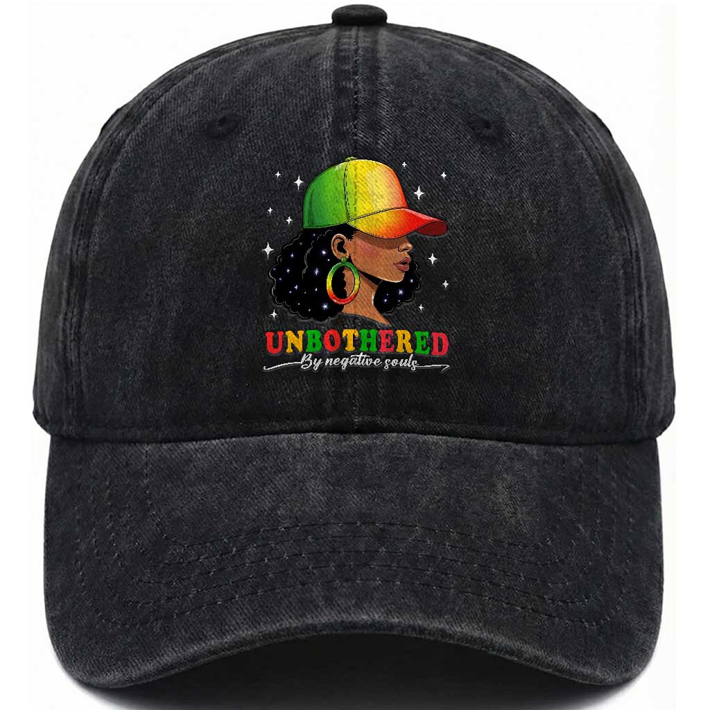 Afro African American Washed Cotton Baseball Cap Unbothered By Negative Souls Black Sassy Queen TS14 Washed Cap Universal Fit Black Print Your Wear