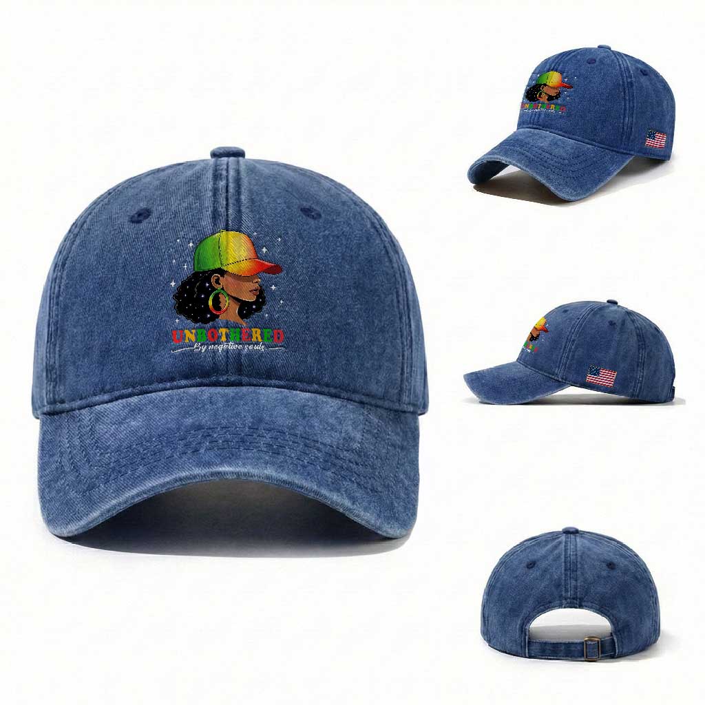 Afro African American Washed Cotton Baseball Cap Unbothered By Negative Souls Black Sassy Queen TS14 Washed Cap Universal Fit Royal Blue Print Your Wear