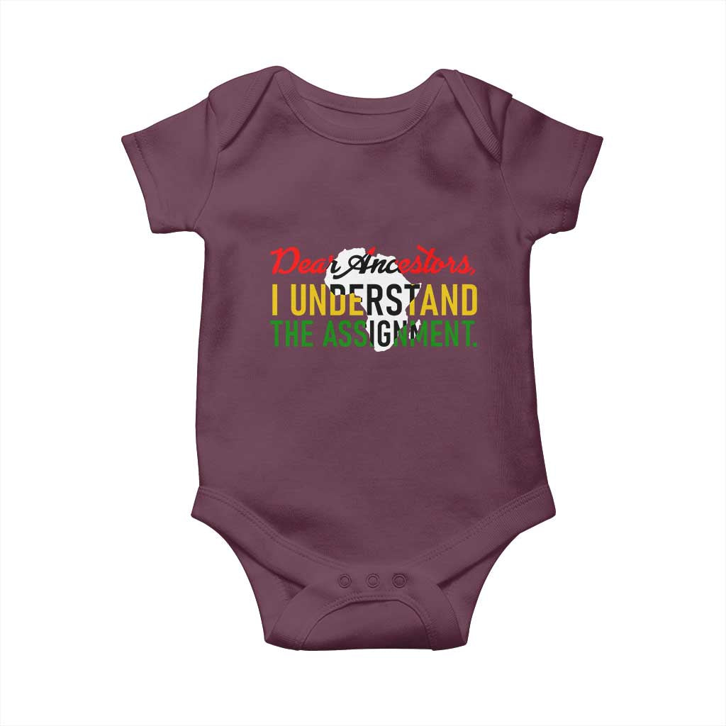 Black History Baby Onesie Dear Ancestors I Understand The Assignment TS14 Maroon Print Your Wear