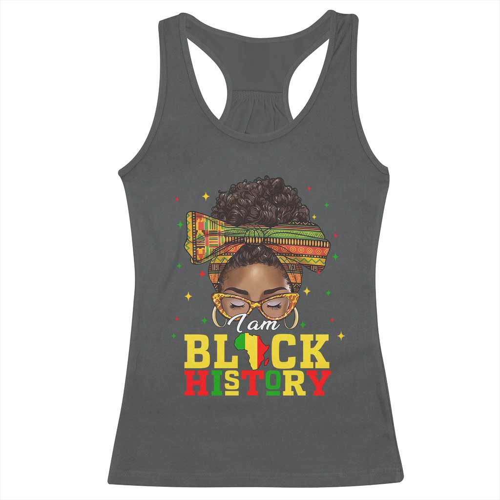 Black History Month Racerback Tank Top Messy Pun Afro African American TS14 Dark Heather Print Your Wear