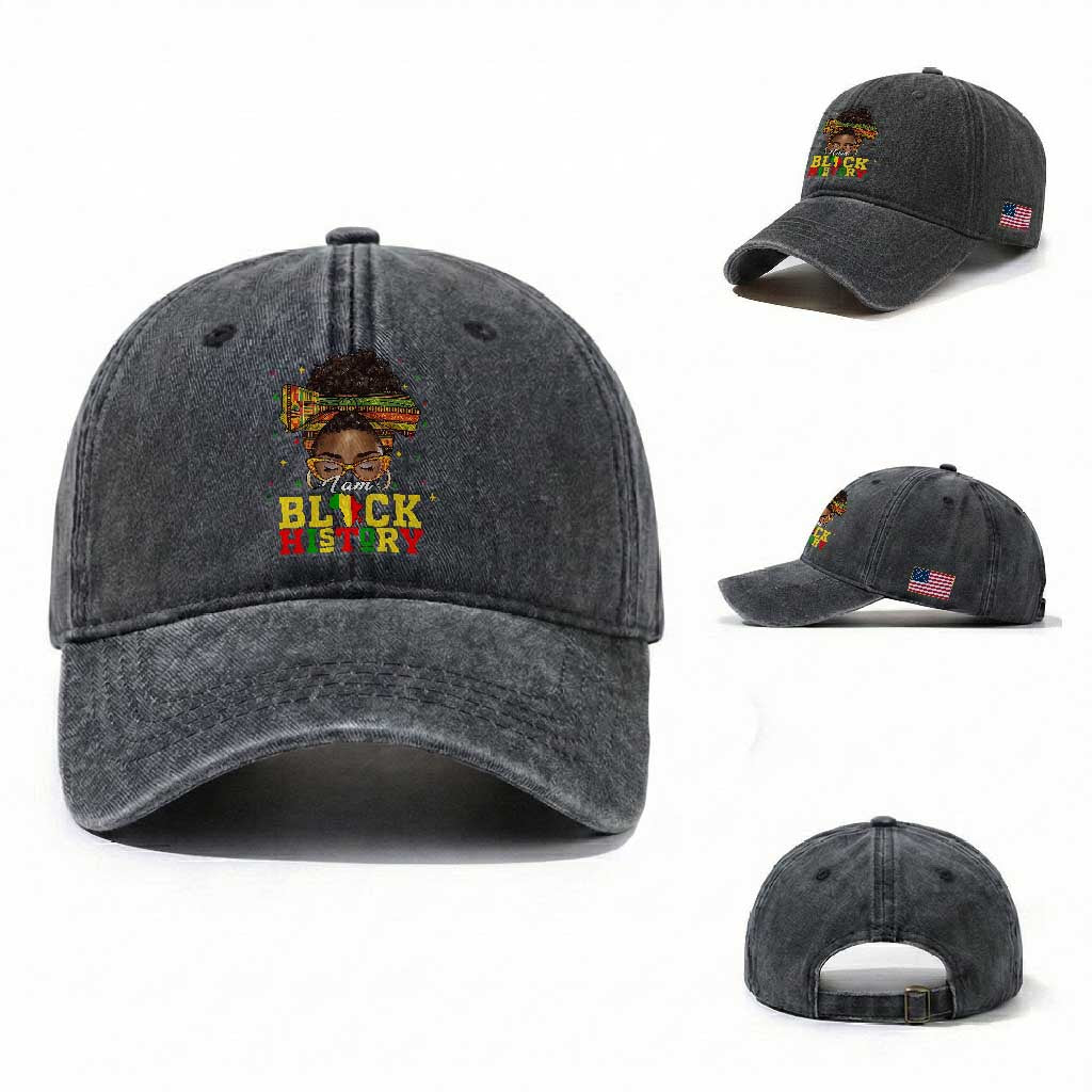 Black History Month Washed Cotton Baseball Cap Messy Pun Afro African American TS14 Washed Cap Universal Fit Dark Gray Print Your Wear