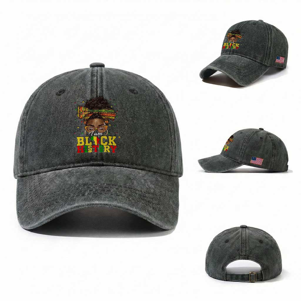 Black History Month Washed Cotton Baseball Cap Messy Pun Afro African American TS14 Washed Cap Universal Fit Dark Green Print Your Wear