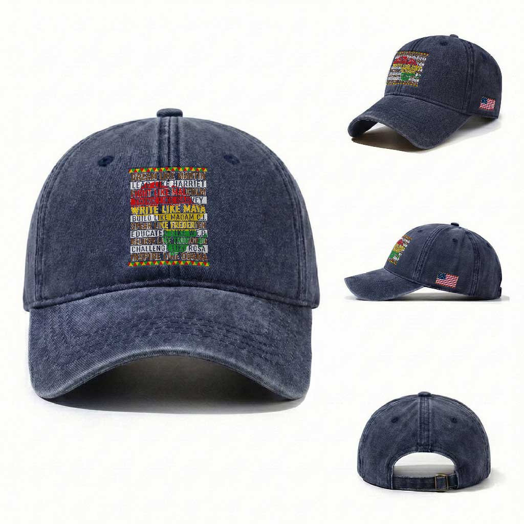 Black History Month Washed Cotton Baseball Cap Dream Like Martin Lead Like Harriet TS14 Washed Cap Universal Fit Navy Print Your Wear