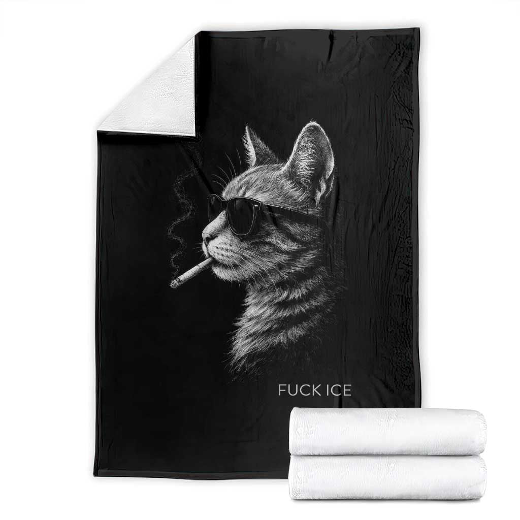 Fck Ice Throw Blanket Funny Cat Smoking Anti ICE Meme TS14 Black Print Your Wear