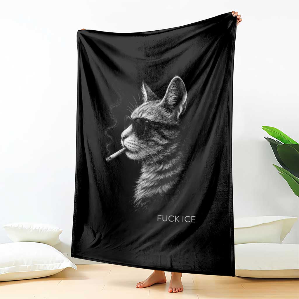 Fck Ice Throw Blanket Funny Cat Smoking Anti ICE Meme TS14 Print Your Wear