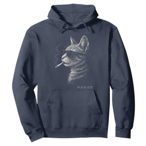 Fck Ice Hoodie Funny Cat Smoking Anti ICE Meme TS14 Navy Print Your Wear