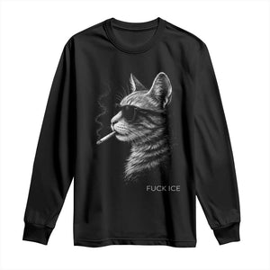 Fck Ice Long Sleeve Shirt Funny Cat Smoking Anti ICE Meme TS14 Black Print Your Wear