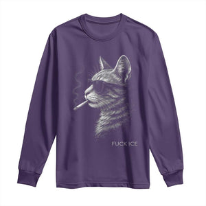 Fck Ice Long Sleeve Shirt Funny Cat Smoking Anti ICE Meme TS14 Purple Print Your Wear