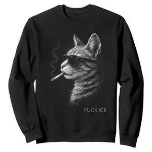 Fck Ice Sweatshirt Funny Cat Smoking Anti ICE Meme TS14 Black Print Your Wear
