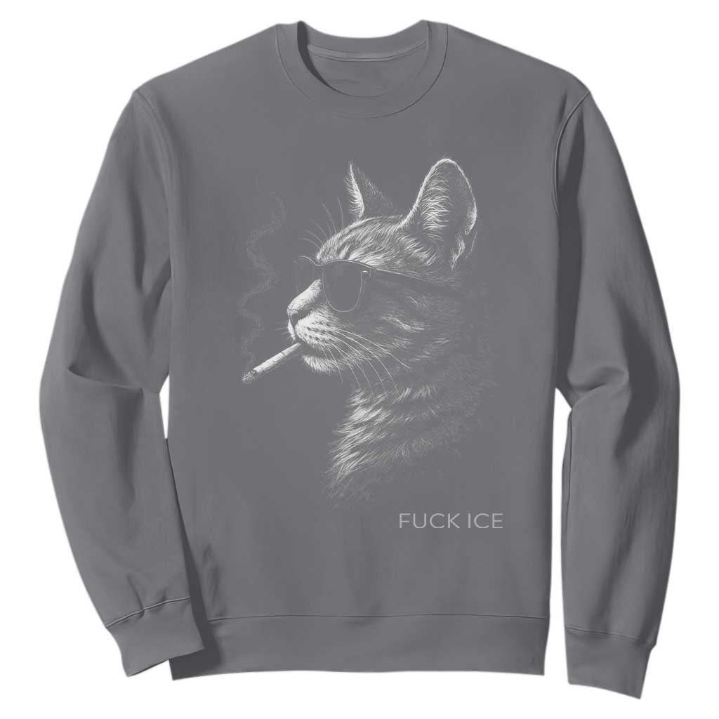 Fck Ice Sweatshirt Funny Cat Smoking Anti ICE Meme TS14 Charcoal Print Your Wear