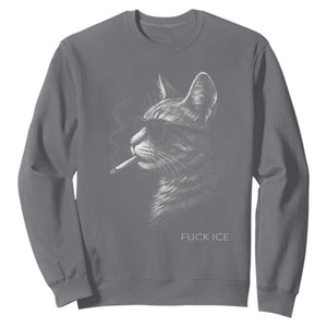 Fck Ice Sweatshirt Funny Cat Smoking Anti ICE Meme TS14 Charcoal Print Your Wear